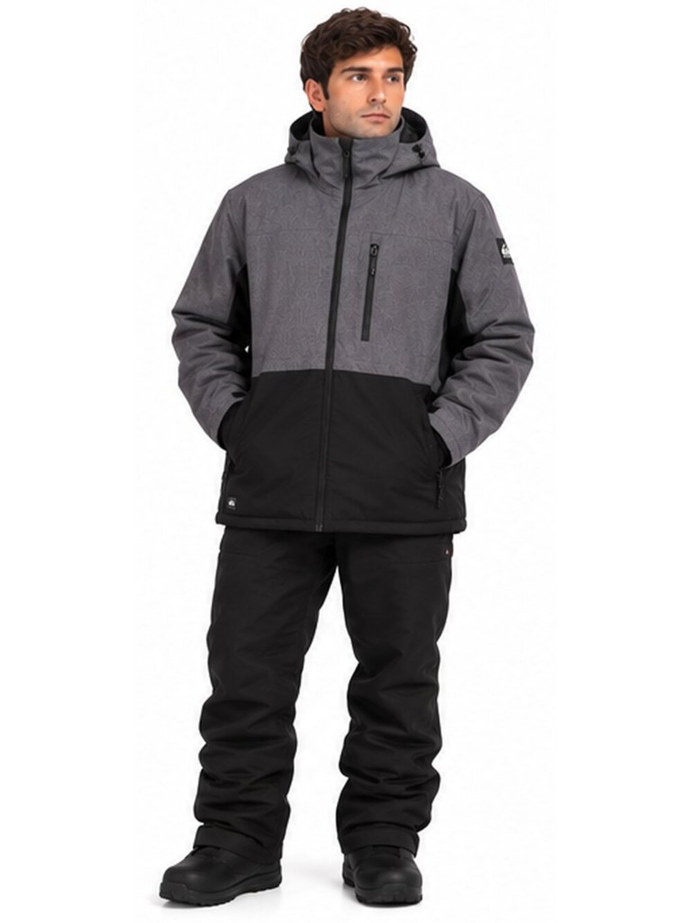 Quiksilver Men's XXL Winter Ski Snow Jacket Gray Black Stretch Hooded NWT